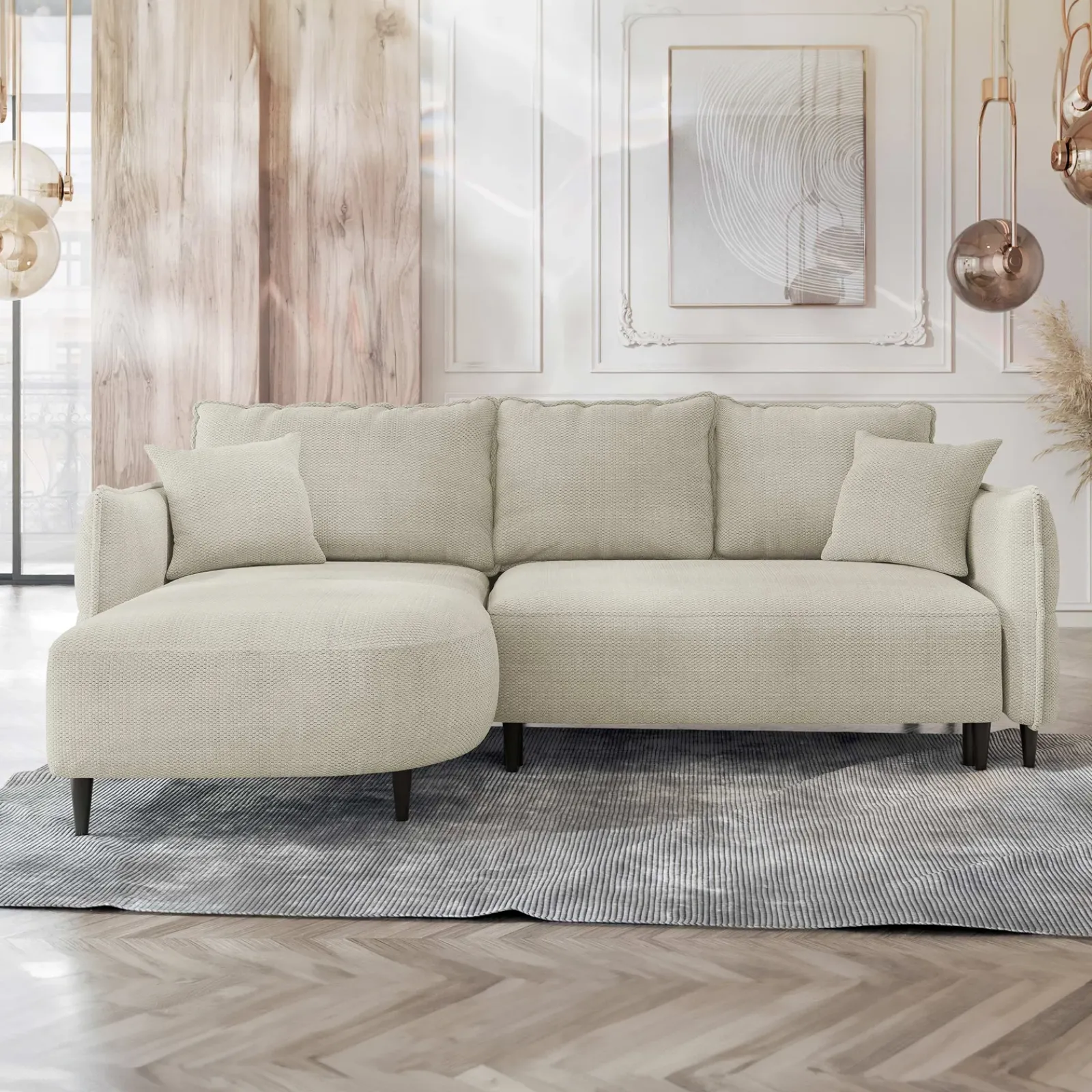 Garnero Arredamenti Divani Angolari|Divani Letto-Divano letto angolare 3 posti 244x165cm tessuto tortora Lollypop Tessuto Peluche Onega Tortora