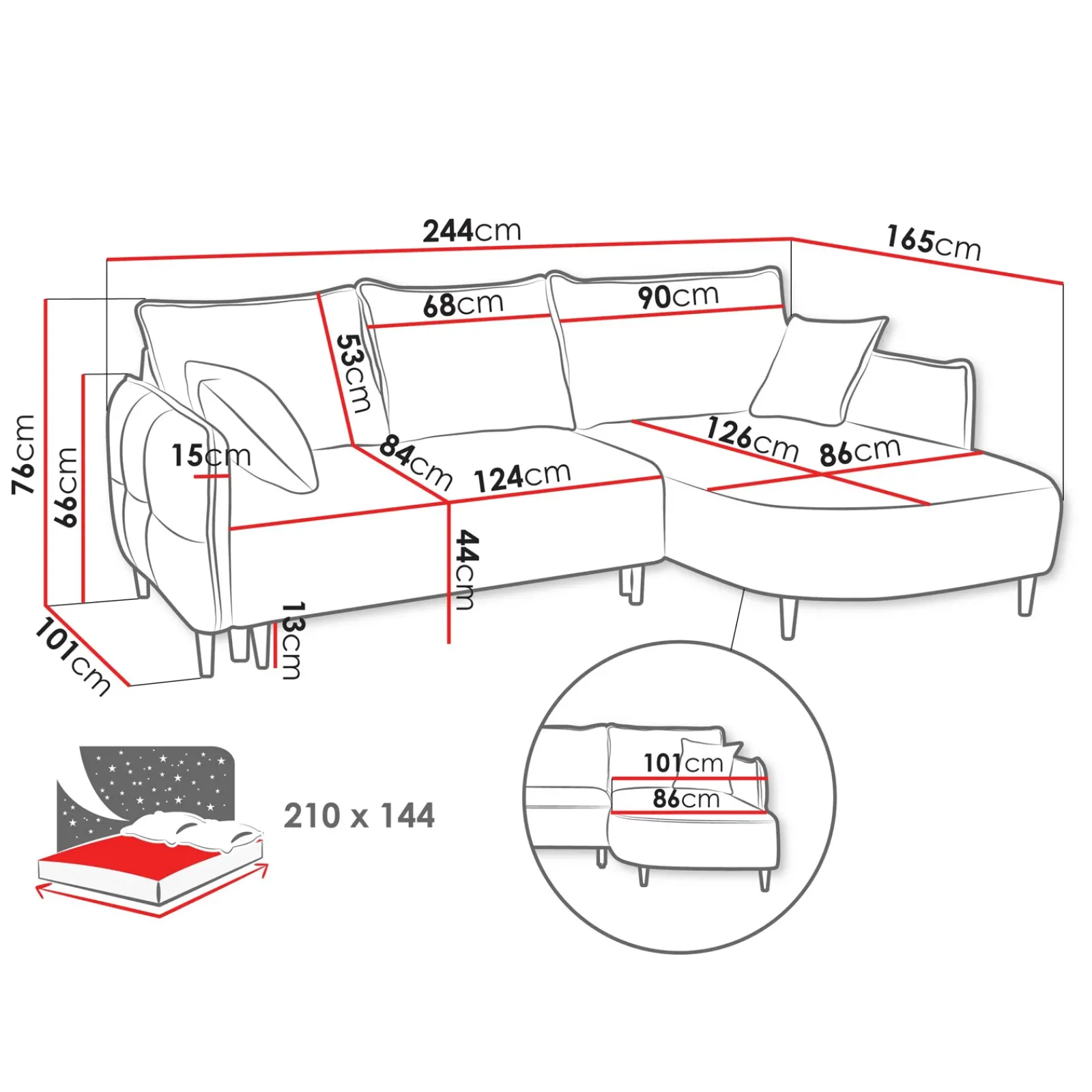 Garnero Arredamenti Divani Angolari|Divani Letto-Divano letto angolare 3 posti 244x165cm tessuto tortora Lollypop Tessuto Peluche Onega Tortora