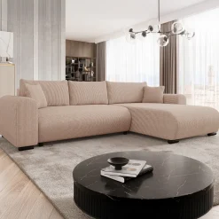 Garnero Arredamenti Divani Angolari|Divani Letto-Divano letto angolare 4 posti 285x188cm con contenitore tessuto velluto a coste rosa Soft Velluto a Coste Poso Rosa