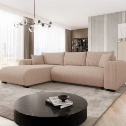 Garnero Arredamenti Divani Angolari|Divani Letto-Divano letto angolare 4 posti 285x188cm con contenitore tessuto velluto a coste rosa Soft Velluto a Coste Poso Rosa