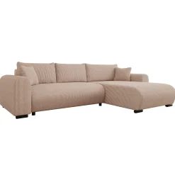 Garnero Arredamenti Divani Angolari|Divani Letto-Divano letto angolare 4 posti 285x188cm con contenitore tessuto velluto a coste rosa Soft Velluto a Coste Poso Rosa