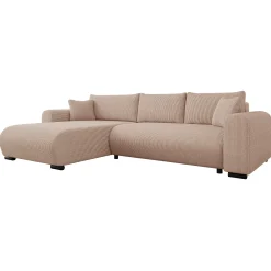 Garnero Arredamenti Divani Angolari|Divani Letto-Divano letto angolare 4 posti 285x188cm con contenitore tessuto velluto a coste rosa Soft Velluto a Coste Poso Rosa