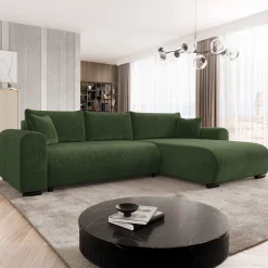 Garnero Arredamenti Divani Angolari|Divani Letto-Divano letto angolare 4 posti 285x188cm con contenitore imbottito tessuto verde Soft Tessuto Clara Verde