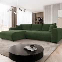 Garnero Arredamenti Divani Angolari|Divani Letto-Divano letto angolare 4 posti 285x188cm con contenitore imbottito tessuto verde Soft Tessuto Clara Verde