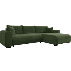 Garnero Arredamenti Divani Angolari|Divani Letto-Divano letto angolare 4 posti 285x188cm con contenitore imbottito tessuto verde Soft Tessuto Clara Verde