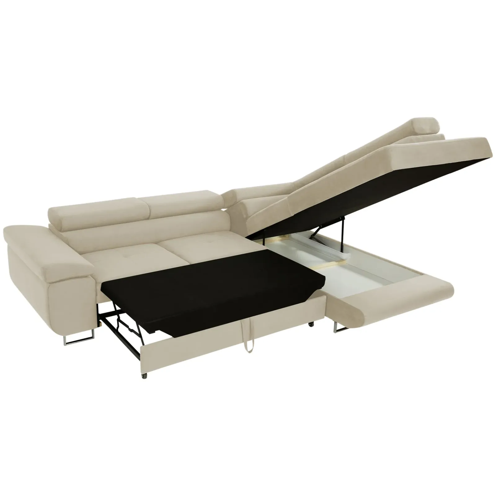 Garnero Arredamenti Divani Angolari|Divani Letto-Divano letto angolare destra imbottito 274x203cm beige Bormio Tessuto Vellutato Manila Beige