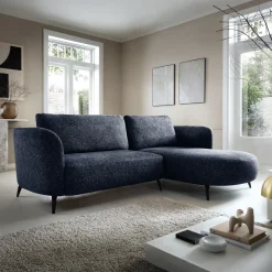 Garnero Arredamenti Divani Angolari|Divani Letto-Divano letto angolare destra 3 posti 260x180cm tessuto bouclè blu Repose Tessuto Bouclè Blur Blu