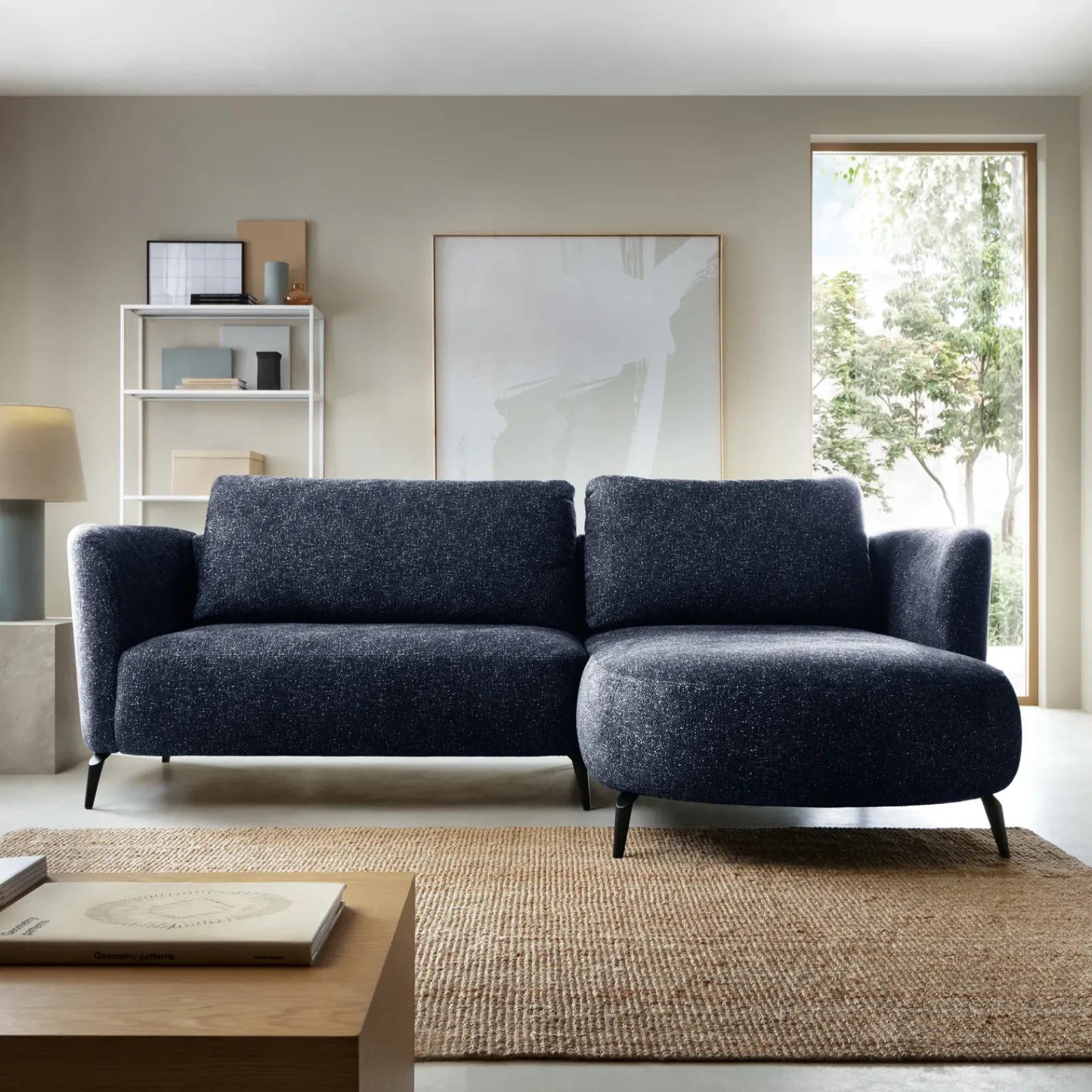Garnero Arredamenti Divani Angolari|Divani Letto-Divano letto angolare destra 3 posti 260x180cm tessuto bouclè blu Repose Tessuto Bouclè Blur Blu