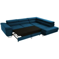 Garnero Arredamenti Divani Angolari|Divani Letto-Divano letto angolare destra imbottito 274x203cm blu Bormio Tessuto Vellutato Manila Blu