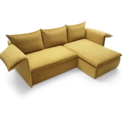 Garnero Arredamenti Divani Angolari|Divani Letto-Divano letto angolare destro 3 posti 230x166cm tessuto giallo senape Easeful
