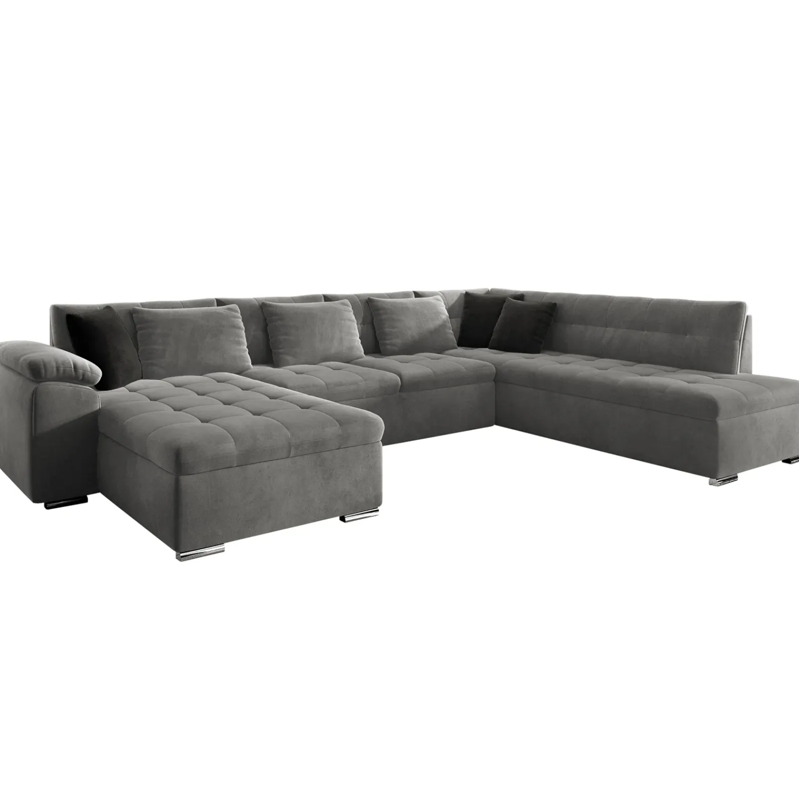Garnero Arredamenti Divani Panoramici|Divani Angolari-Divano letto angolare destra 5 posti 350x205cm grigio Agliana Tessuto Vellutato Manila Grigio Nero