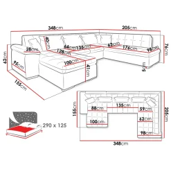 Garnero Arredamenti Divani Panoramici|Divani Angolari-Divano letto angolare destra 5 posti 350x205cm grigio Agliana Tessuto Vellutato Manila Grigio Nero