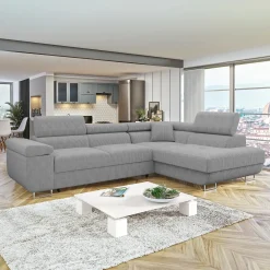 Garnero Arredamenti Divani Angolari|Divani Letto-Divano letto angolare destra imbottito 274x203cm velluto a coste grigio Bormio Velluto Poso Grigio