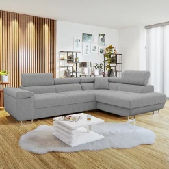 Garnero Arredamenti Divani Angolari|Divani Letto-Divano letto angolare destra imbottito 274x203cm velluto a coste grigio Bormio Velluto Poso Grigio