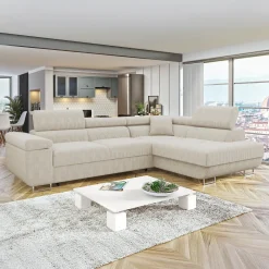 Garnero Arredamenti Divani Angolari|Divani Letto-Divano letto angolare destra 4 posti 274x203cm imbottito a coste beige Bormio Velluto a Coste Poso Beige