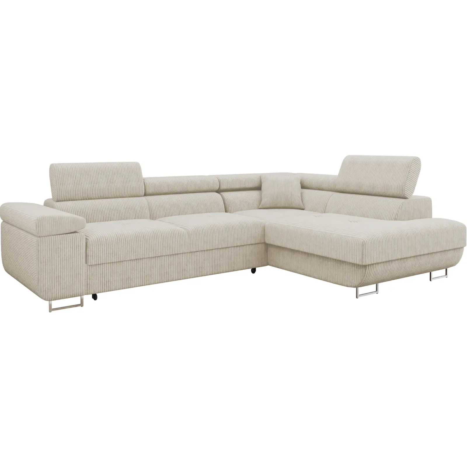 Garnero Arredamenti Divani Angolari|Divani Letto-Divano letto angolare destra 4 posti 274x203cm imbottito a coste beige Bormio Velluto a Coste Poso Beige