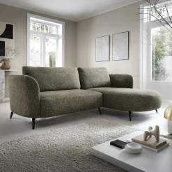 Garnero Arredamenti Divani Angolari|Divani Letto-Divano letto angolare destra 3 posti 260x180cm tessuto bouclè verde Repose Tessuto Bouclè Blur Verdone