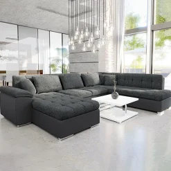 Garnero Arredamenti Divani Panoramici|Divani Angolari-Divano letto angolare destra 5 posti 350x205cm grigio scuro Agliana Tessuto Trama Fitta Grigio