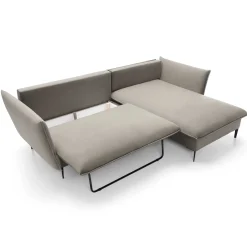 Garnero Arredamenti Divani Angolari|Divani Letto-Divano letto angolare destro 3 posti 258x167cm tessuto beige Lushify Tessuto Riviera Vellutato Beige