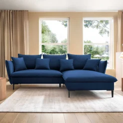 Garnero Arredamenti Divani Angolari|Divani Letto-Divano letto angolare destro 3 posti 258x167cm tessuto blu Lushify Tessuto Riviera Vellutato Blu