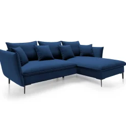 Garnero Arredamenti Divani Angolari|Divani Letto-Divano letto angolare destro 3 posti 258x167cm tessuto blu Lushify Tessuto Riviera Vellutato Blu