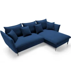 Garnero Arredamenti Divani Angolari|Divani Letto-Divano letto angolare destro 3 posti 258x167cm tessuto blu Lushify Tessuto Riviera Vellutato Blu