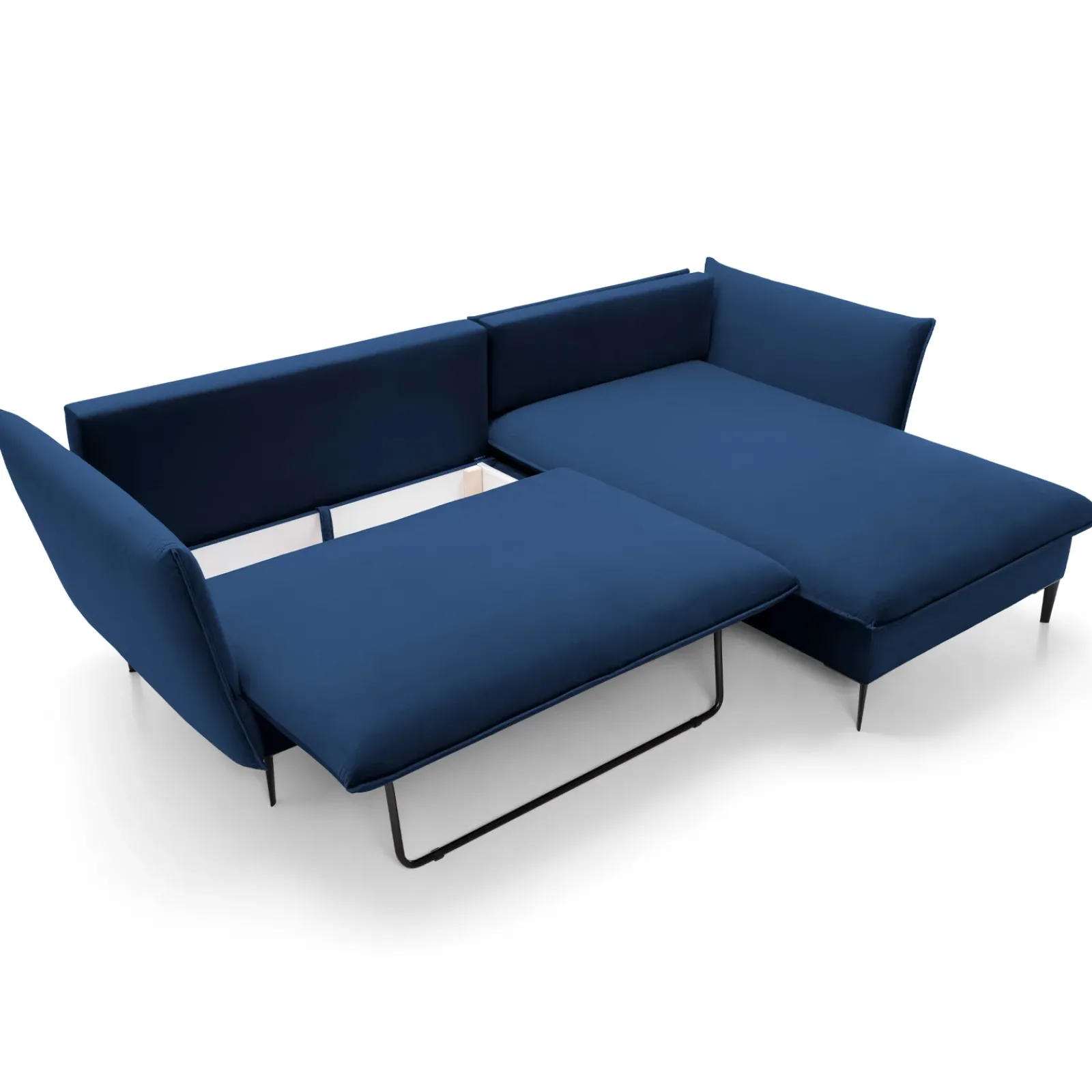 Garnero Arredamenti Divani Angolari|Divani Letto-Divano letto angolare destro 3 posti 258x167cm tessuto blu Lushify Tessuto Riviera Vellutato Blu