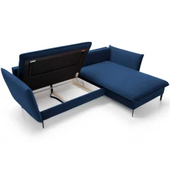 Garnero Arredamenti Divani Angolari|Divani Letto-Divano letto angolare destro 3 posti 258x167cm tessuto blu Lushify Tessuto Riviera Vellutato Blu