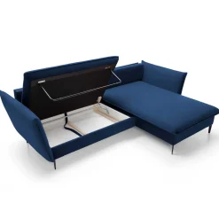 Garnero Arredamenti Divani Angolari|Divani Letto-Divano letto angolare destro 3 posti 258x167cm tessuto blu Lushify Tessuto Riviera Vellutato Blu