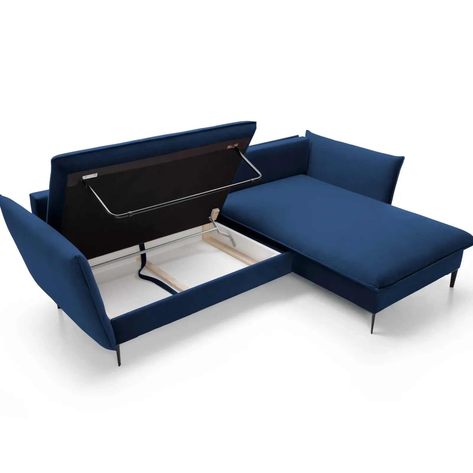 Garnero Arredamenti Divani Angolari|Divani Letto-Divano letto angolare destro 3 posti 258x167cm tessuto blu Lushify Tessuto Riviera Vellutato Blu