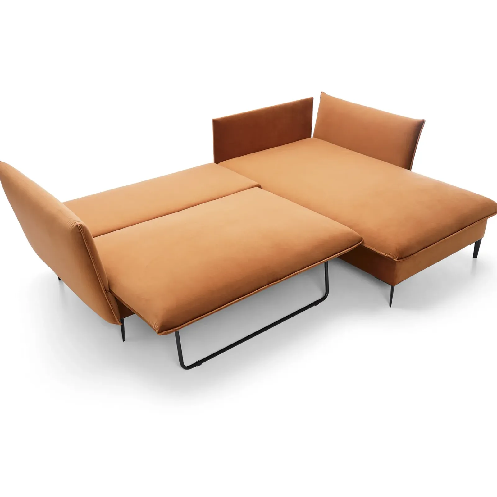 Garnero Arredamenti Divani Angolari|Divani Letto-Divano letto angolare destro 3 posti 258x167cm tessuto arancio Lushify Tessuto Magic Velvet Arancio