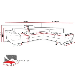 Garnero Arredamenti Divani Angolari|Divani Letto-Divano letto angolare destro 5 posti 272x219cm tessuto antracite Lumma