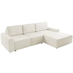 Garnero Arredamenti Divani Angolari|Divani Letto-Divano letto angolare destra 3 posti 258x168 cm con contenitore a trama sottile beige Olivon