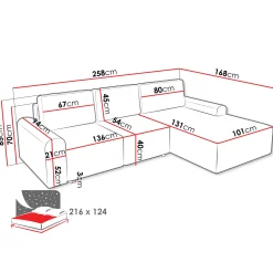 Garnero Arredamenti Divani Angolari|Divani Letto-Divano letto angolare destra 3 posti 258x168 cm con contenitore a trama sottile beige Olivon