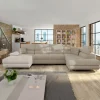 Garnero Arredamenti Divani Panoramici|Divani Angolari-Divano letto angolare destra 5 posti 345x202cm tessuto beige Sloffy