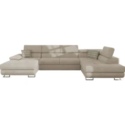 Garnero Arredamenti Divani Panoramici|Divani Angolari-Divano letto angolare destra 5 posti 345x202cm tessuto beige Sloffy