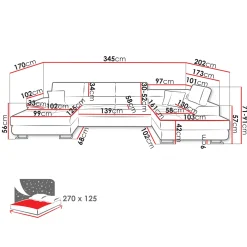 Garnero Arredamenti Divani Panoramici|Divani Angolari-Divano letto angolare destra 5 posti 345x202cm tessuto beige Sloffy