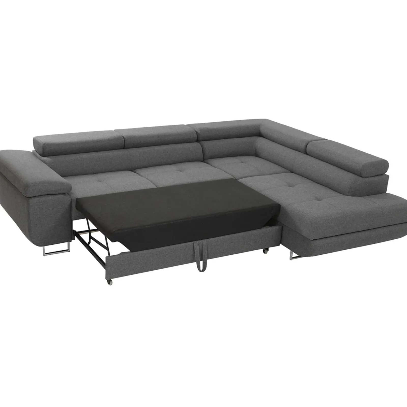 Garnero Arredamenti Divani Angolari|Divani Letto-Divano letto angolare destra imbottito 274x203cm grigio Bormio Tessuto Vellutato Manila Grigio