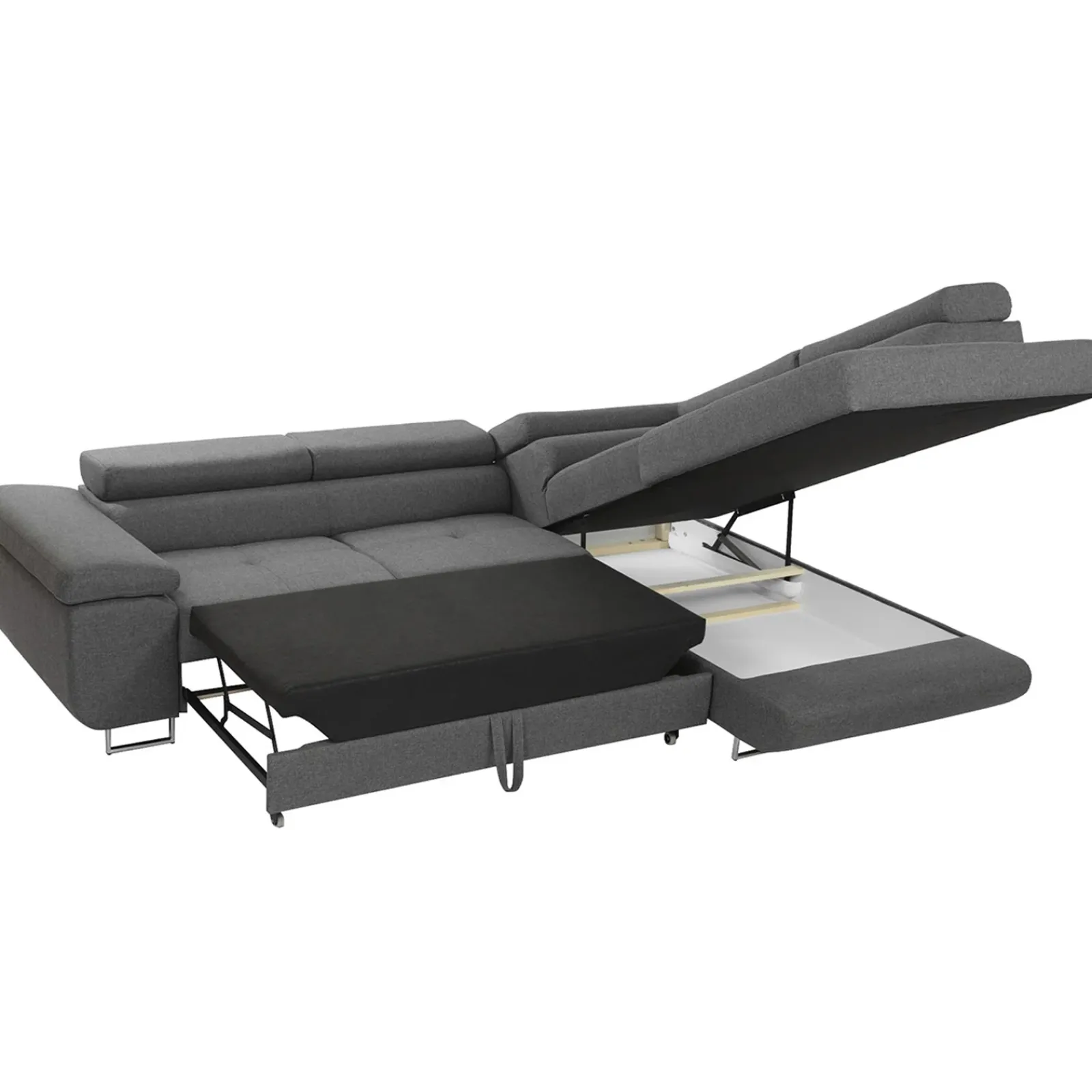 Garnero Arredamenti Divani Angolari|Divani Letto-Divano letto angolare destra imbottito 274x203cm grigio Bormio Tessuto Vellutato Manila Grigio