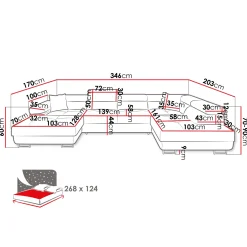 Garnero Arredamenti Divani Angolari|Divani Letto-Divano letto angolare destra 5 posti 346x203cm con box contenitore velluto grigio Moirea Tessuto Vellutato Manila Grigio