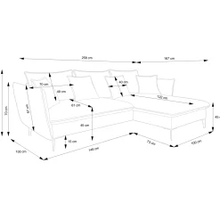 Garnero Arredamenti Divani Angolari|Divani Letto-Divano letto angolare destro 3 posti 258x167cm tessuto petrolio Lushify Tessuto Riviera Vellutato Petrolio