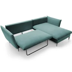 Garnero Arredamenti Divani Angolari|Divani Letto-Divano letto angolare destro 3 posti 258x167cm tessuto petrolio Lushify Tessuto Riviera Vellutato Petrolio