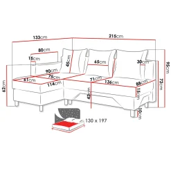 Garnero Arredamenti Divani Angolari|Divani Letto-Divano letto angolare destra 3 posti 215cm grigio scuro e chiaro Aureliano