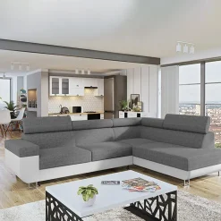 Garnero Arredamenti Divani Angolari|Divani Letto-Divano letto angolare destra matrimoniale 253x188cm grigio bianco Almese Tessuto Lux Ecopelle Grigio Bianco