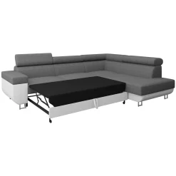 Garnero Arredamenti Divani Angolari|Divani Letto-Divano letto angolare destra matrimoniale 253x188cm grigio bianco Almese Tessuto Lux Ecopelle Grigio Bianco