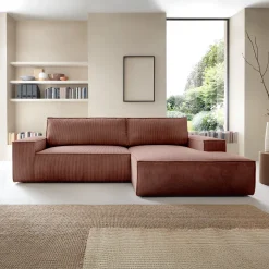 Garnero Arredamenti Divani Angolari|Divani Letto-Divano letto angolare destra 3 posti 267x167cm velluto a coste rosa Relaxion Velluto a Coste Poso Rosa