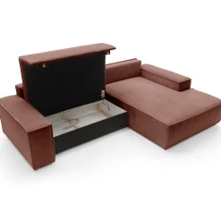 Garnero Arredamenti Divani Angolari|Divani Letto-Divano letto angolare destra 3 posti 267x167cm velluto a coste rosa Relaxion Velluto a Coste Poso Rosa