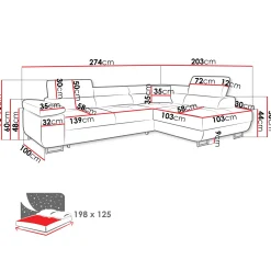 Garnero Arredamenti Divani Angolari|Divani Letto-Divano letto angolare destra 4 posti 274x203cm imbottito grigio Bormio Tessuto Treccia Fine Grigio