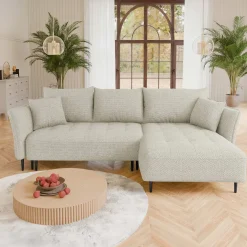 Garnero Arredamenti Divani Angolari|Divani Letto-Divano letto angolare destro 3 posti 276x158cm tessuto tortora Angle Tessuto Peluche Onega Tortora