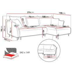 Garnero Arredamenti Divani Angolari|Divani Letto-Divano letto angolare destro 3 posti 276x158cm tessuto tortora Angle Tessuto Peluche Onega Tortora